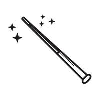 Simple black and white silhouette illustration of a magic wand with sparkling stars perfect for fantasy design vector