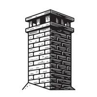 A detailed vintage art silhouette of a brick chimney on a building roof representing old architecture and retro design vector
