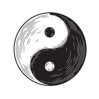 Yin Yang Symbol Vintage Art Silhouette Balance Harmony duality