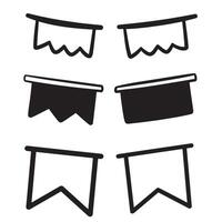 Collection of six different hand drawn minimalist flag banner silhouettes ideal for a variety of design applications and illustrations vector