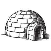 Vintage art of an igloo showing architectural design with entrance constructed from ice blocks vector