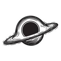 Detailed black hole silhouette vintage art representation for space exploration science and design vector