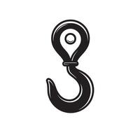 Industrial crane hook vintage art silhouette isolated on white background for construction lifting and engineering projects vector