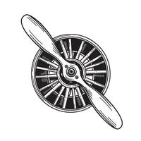 Detailed vintage art silhouette of an airplane propeller with blades and engine hub vector