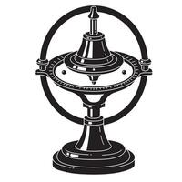 Vintage art silhouette illustration of a gyroscope device for science experiment and exploration vector
