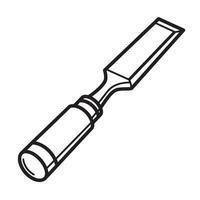 A detailed black and white line art illustration of a woodworking chisel silhouette on a white background depicting carpentry tools. vector