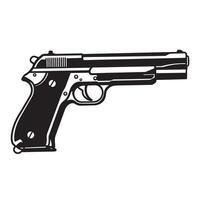 A detailed and stylized silhouette of a semi automatic handgun rendered in solid black color on a white background suitable for various design projects. vector