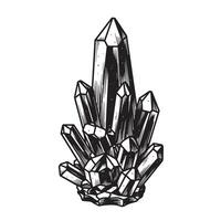Detailed vintage art illustration of a cluster of crystal quartz in silhouette style for design vector