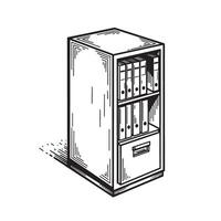Detailed vintage art illustration of a filing cabinet with books and a drawer vector
