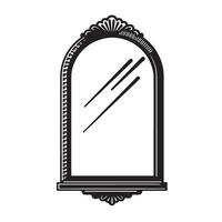 Elegant black and white vintage art silhouette of a decorative mirror with intricate frame detailing. vector