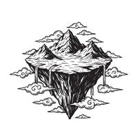 Artistic illustration of a floating island with waterfalls mountains and surrounding clouds vector