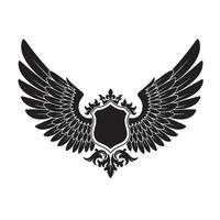 Elegant vintage art silhouette emblem featuring wings and shield design element vector