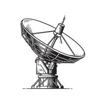 Vintage art silhouette of a large radio telescope dish for communication and space exploration vector
