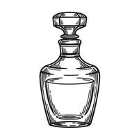 Detailed vintage art silhouette of a glass decanter with decorative stopper vector