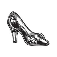 Elegant vintage art silhouette of a high heeled shoe adorned with a decorative bow vector