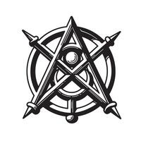 Vintage art silhouette of mystical symbol with a star compass design in black and white vector