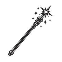 Vintage art silhouette of a magical fairy wand with sparkling starburst and stars vector