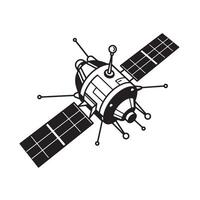 Retro black and white illustration of a satellite in space a vintage art silhouette vector