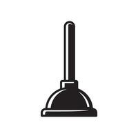 Simple illustration of a black and white silhouette of a classic plunger used for plumbing and unclogging drains in format. vector