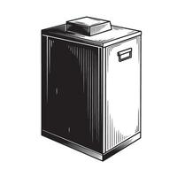 Vintage art of a rectangular bin illustration with a small lid and handle vector