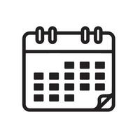 Simple black outline calendar icon illustrating scheduling appointments and reminders vector