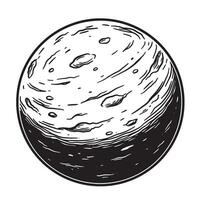 Illustration of a vintage art silhouette of a stylized planet in a retro black and white line art style vector