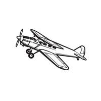 Detailed black and white silhouette artwork of a vintage propeller airplane vintage airplane propeller plane vector