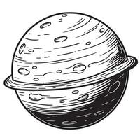 Artistic vintage art silhouette of a planet with rings and surface details in black and white vector
