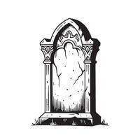 Vintage art silhouette of an old gravestone with architectural details and subtle shadows vector