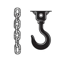 Vintage art silhouette of a durable chain and lifting hook essential components for industrial applications vector