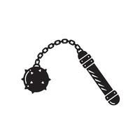 A simple black and white vintage art silhouette depicting a medieval weapon flail isolated on white background vector