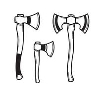 Three hand drawn axes of different sizes in a minimalist silhouette style for woodworking tools and outdoor illustration vector