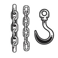 Vintage art silhouette of chains and hook in a clean black and white design vector