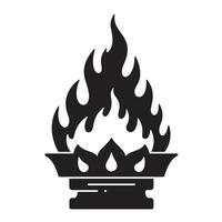 Black silhouette illustration of a burning fire on a decorative vintage art platform vector