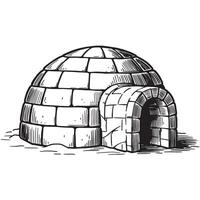 Hand drawn illustration of a traditional igloo ice house representing arctic winter design vector