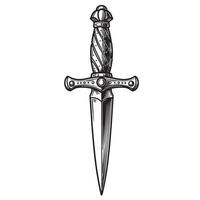 Intricately detailed engraved illustration of a vintage art silhouette dagger on a clean white background vector