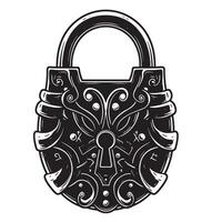 Ornate vintage art silhouette of a decorative padlock with detailed engraved design vector