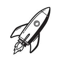 Classic vintage art silhouette illustration of a rocket ship taking off ready for launching vector