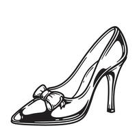Elegant high heel shoe with bow detailed vintage art silhouette isolated on white background vector