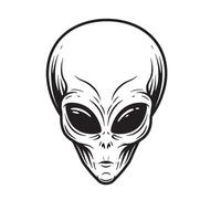 Detailed illustration of a classic alien head silhouette with large eyes and distinctive facial features on a white background vector