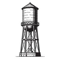 Vintage water tower silhouette illustration in detailed black and white design suitable for architectural and industrial concepts vector