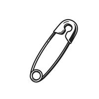Hand drawn black and white silhouette of a safety pin isolated on white background vector