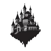 Beautiful vintage art silhouette of a mysterious gothic castle floating in the air vector