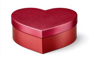Red heart shaped gift box closed with its lid on a white background photo