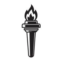 Simple black and white silhouette illustration of a burning torch symbolizing guidance and enlightenment and justice vector