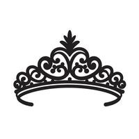 Elegant black silhouette illustration of a vintage art style tiara design on white background vector