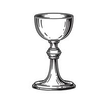 Detailed vintage art silhouette of a chalice in black and white illustration for religious designs vector