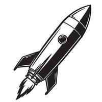 Classic black and white vintage art silhouette of a rocket ship ready for launch vector