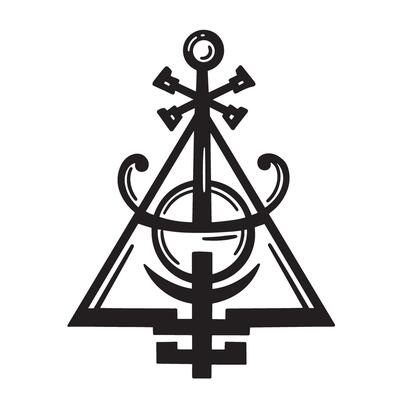 Decorative vintage art silhouette of a symbolic occultist design element for graphic applications