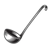 Vintage black and white ladle illustration in hand drawn art style on a white background vector